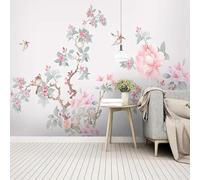 XLMING Warm Beautiful Branch Flower Green Leaf Bird 3D Wallpaper Silky Texture Home Study Office Grey Dining Room Sofa Bedroom Living Room TV Backdrop-350cm×256cm