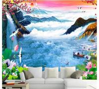 XLMING Warm Beautiful Sunset Mountains Great Rivers Scenery 3D Wallpaper Silky Texture Home Study Office Grey Dining Room Sofa Bedroom Living Room TV Backdrop-350cm×256cm