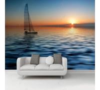 XLMING Warm Beautiful Sunset Ocean Sailboat Seaside 3D Wallpaper Silky Texture Home Study Office Grey Dining Room Sofa Bedroom Living Room TV Backdrop-250cm×170cm