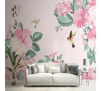 XLMING Warm Beautiful Watercolour Plants Flowers Birds 3D Wallpaper Silky Texture Home Study Office Grey Dining Room Sofa Bedroom Living Room TV Backdrop-250cm×170cm