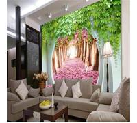 XLMING Warm Cherry Blossoms Three Dimensiona Paths Green Leaves Vines 3D Wallpaper Premium Textured Silk Study Dining Living Room Bedroom Sofa TV Wall Easy Install-300cm×210cm