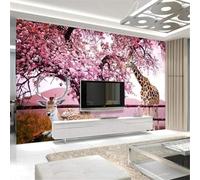 XLMING Warm Fantasy Pink Cherry Blossoms Cute Deer 3D Wallpaper Premium Textured Silk Study Dining Living Room Bedroom Sofa TV Wall Easy Install-350cm×256cm
