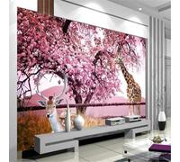 XLMING Warm Fantasy Pink Cherry Blossoms Cute Deer 3D Wallpaper Silky Texture Home Study Office Grey Dining Room Sofa Bedroom Living Room TV Backdrop-300cm×210cm