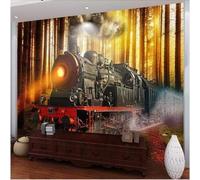 XLMING Warm Fantasy Winter Forest Train Smoke 3D Wallpaper Silky Texture Home Study Office Grey Dining Room Sofa Bedroom Living Room TV Backdrop-400cm×280cm