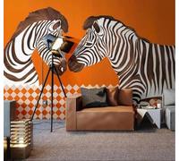 XLMING Warm Orange Geometric Creative Zebra 3D Wallpaper Premium Textured Silk Study Dining Living Room Bedroom Sofa TV Wall Easy Install-250cm×170cm
