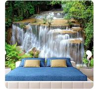 XLMING Waterfall Fresh Green Jungle Scenery 3D Wallpaper Luxury Silk Study Dining Feature Sofa Grey Bedroom Living Room Tv Decorative Wall-400cm×280cm