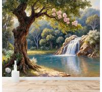 XLMING Waterfalls Tranquil Rivers Blossoming Trees Forests Landscapes 3D Wallpaper Silky Texture Home Study Office Grey Dining Room Sofa Bedroom Living Room TV Backdrop-200cm×140cm