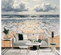 XLMING Waves Beach Cloudy Sky Seascape Art 3D Wallpaper Premium Textured Silk Study Dining Living Room Bedroom Sofa TV Wall Easy Install-200cm×140cm