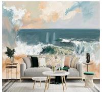 XLMING Waves Cloudy Skies Sandy Beaches Seascapes Art 3D Wallpaper Premium Textured Silk Study Dining Living Room Bedroom Sofa TV Wall Easy Install-250cm×170cm