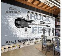 XLMING White Brick Wall Guitar Rock Music Art 3D Wallpaper Premium Textured Silk Study Dining Living Room Bedroom Sofa TV Wall Easy Install-430cm×300cm