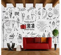 XLMING White Brick Wall Hand Drawn Cartoon Ice Cream 3D Wallpaper Premium Textured Silk Study Dining Living Room Bedroom Sofa TV Wall Easy Install-430cm×300cm