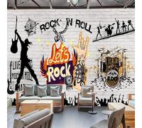 XLMING White Brick Wall Vintage Music Graffiti 3D Wallpaper Silky Texture Home Study Office Grey Dining Room Sofa Bedroom Living Room TV Backdrop-250cm×170cm