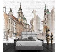 XLMING White Brick Walls Hand Painted City Architecture 3D Wallpaper Luxury Home Dining Decor Paste Sofa Living Room The Wall for Bedroom Mural-200cm×140cm