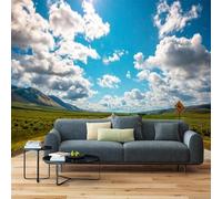 XLMING White Clouds Blue Sky Road Grassland 3D Wallpaper Premium Textured Silk Study Dining Living Room Bedroom Sofa TV Wall Easy Install-300cm×210cm
