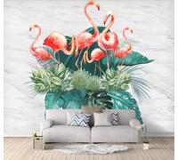 XLMING White Faux Marble Tropical Plants Flamingos 3D Wallpaper Silky Texture Home Study Office Grey Dining Room Sofa Bedroom Living Room TV Backdrop-150cm×105cm
