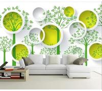 XLMING White Geometric Circle Green Trees 3D Wallpaper Luxury Home Dining Decor Paste Sofa Living Room The Wall for Bedroom Mural-250cm×170cm