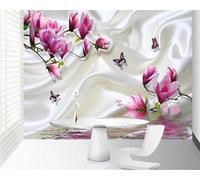 XLMING White Silk Pink Flowers Butterflies 3D Wallpaper Luxury Home Dining Decor Paste Sofa Living Room The Wall for Bedroom Mural-430cm×300cm