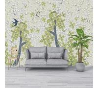 XLMING White Stone Wall Trees Green Leaves Birds in Flight 3D Wallpaper Premium Textured Silk Study Dining Living Room Bedroom Sofa TV Wall Easy Install-400cm×280cm