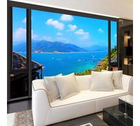 XLMING Window Architecture Sea Mountain Peak Art 3D Wallpaper Luxury Home Dining Decor Paste Sofa Living Room The Wall for Bedroom Mural-150cm×105cm