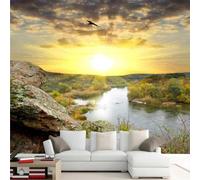 XLMING Winter Elegant Forest River Snow Capped Mountains 3D Wallpaper Silky Texture Home Study Office Grey Dining Room Sofa Bedroom Living Room TV Backdrop-150cm×105cm