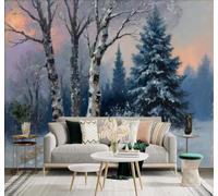 XLMING Winter Forest Pine Trees Sunset Sky 3D Wallpaper Premium Textured Silk Study Dining Living Room Bedroom Sofa TV Wall Easy Install-300cm×210cm