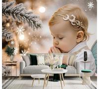 XLMING Winter Snowflakes Pine Branches Warmth Golden Light 3D Wallpaper Premium Textured Silk Study Dining Living Room Bedroom Sofa TV Wall Easy Install-200cm×140cm