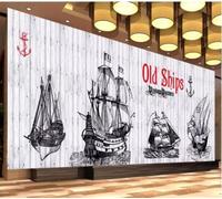 XLMING Wood Grain Black and White Sailing Ships Creative Art 3D Wallpaper Luxury Home Dining Decor Paste Sofa Living Room The Wall for Bedroom Mural-250cm×170cm