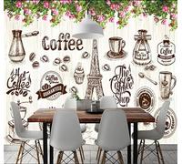 XLMING Wood Grain Coffee Architecture Green Leaves Flowers 3D Wallpaper Luxury Home Dining Decor Paste Sofa Living Room The Wall for Bedroom Mural-350cm×256cm