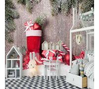 XLMING Wood Grain Green Plants Orb Red 3D Wallpaper Luxury Home Dining Decor Paste Sofa Living Room The Wall for Bedroom Mural-150cm×105cm