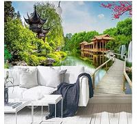 XLMING Wooden Bridge Log Cabin Forest River Swan 3D Wallpaper Silky Texture Home Study Office Grey Dining Room Sofa Bedroom Living Room TV Backdrop-300cm×210cm