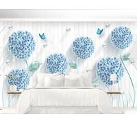 XLMING Woodgrain Blue Dandelion Butterfly Pearl 3D Wallpaper Luxury Silk Study Dining Feature Sofa Grey Bedroom Living Room Tv Decorative Wall-150cm×105cm