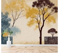 XLMING Yellow and Blue Leaves Abstract Trees Art Landscape 3D Wallpaper Premium Textured Silk Study Dining Living Room Bedroom Sofa TV Wall Easy Install-430cm×300cm