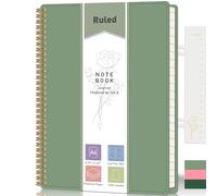 XLOXFU 2025 Notebook A4 Journals for Women Men, 110 Pages, College Ruled Spiral Note book, 100 GSM, with Bookmark Ruler, Inner Pocket, Thick 80S PVC for School Travel Office 21.5 x 27.9cm,Sage Green
