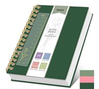 XLOXFU 2025 Notebook A5 Journals for Women Men, 300 Pages, College Ruled Spiral Note book, 100 GSM, with Bookmark Ruler,Inner Pocket,Thick 80S PVC for School Travel Office 14.5 x 21cm,Dark Green