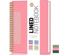 XLOXFU Notebook A5 Journals for Women Men, Study Essent, College Ruled Wirebound Spiral Note book, 100 GSM, with Bookmark Ruler, Inner Pocket, Thick Cover for School Travel Office 14.5 x 20.7cm,Pink