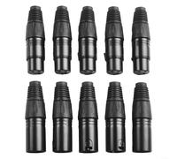 XLR For DMX 3 Pin Female Connector Set 10pcs for Microphone Snake Audio Cable, Brass Contact for Noise Shielding and Reliable Signal Transmission (Black)