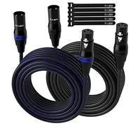 XLR Microphone Cable 20 Feet (2 Pack, Multi Colored), 3 Pin Shielded Balanced Male to Female Mic Patch Cord, Nylon Braided, Zinc Alloy Shells, OFC, for Amplifier, Speaker, Mixer with 5 Cable Ties