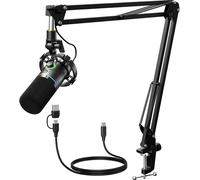 XLR/USB Dynamic Microphone Set, RGB Podcast Microphone with Boom Arm,