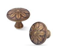 Xlroaafs 15 Pack Antique Brass Cabinet Knobs Vintage Dresser Knobs,1.4" Antique Kitchen Cabinet Hardware Knobs Handles for Cabinets and Drawers Vintage Brass Drawer Pulls
