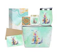 XLRSDF Personalized Gifts Monogrammed Birthday Gifts for Women, Mama New Mom Thanksgiving Wedding Christmas Initial Wine Tumbler Makeup Bag Scented Candle Bracelet Set, (Aesthetic Green Flower L)