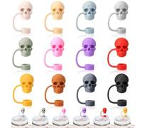 XLSXEXCL 12 Pcs Skull Straw Cover Caps Compatible with Stanley Cup, Silicone Cute Reusable Straw Toppers compatible with Stanley Cup Accessories 10mm