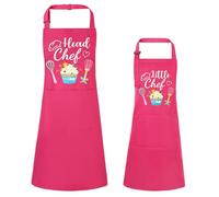 XLSXEXCL 2 Pcs Adults Kids Matching Apron Set, Funny Mommy and Me Aprons, Adjustable Kitchen Apron with 2 Pockets, Parent and Child Matching Gift for Cooking, Baking, Painting (Head Chef-Little Chef)