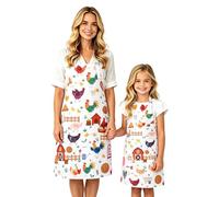 XLSXEXCL 2 Pcs Parent Child Aprons, Mommy and Me Aprons, Adjustable Kitchen Apron with 2 Pockets, Cute Matching Apron for Kids and Adults for Cooking, Baking, Painting, Training, Gardening (Chicken)