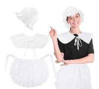XLSXEXCL 3 Pcs Halloween Colonial Costume Set, White Colonial Bonnet Fake Doll Collar Waist Apron with Pockets, Pilgrim Costume Accessories for Halloween Cosplay Maid Revolutionary