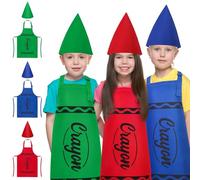 XLSXEXCL 3 Pieces Kids Costume Set, Crayon Apron with Dwarf Cone Hat, Funny Outfit for Halloween, World Book Day, School Performances (Red, Blue, Green)