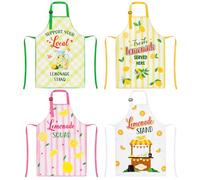 XLSXEXCL 4 Pack Lemonade Stand Apron, Lemon kids Aprons with Pockets, Adjustable Lemonade Apron for Boys and Girls for Lemonade Stand Supplies, Summer Lemon Party Decor (4 Styles)