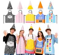 XLSXEXCL 5 Sets Group Halloween Costumes, Colorful Apron with Gnome Cone Hats for Adults, Funny Group Outfits for Friends, Family, or Coworkers for Halloween, World Book Day, School Plays (School)
