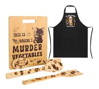 XLSXEX at Gifts for Cat Lover, Funny Apron Black Cat Murder Vegetable Cutting Board with Spoons and Shovel, Gifts for Mom, Dad Birthday, Housewarming, Great Kitchen Gift for Cat Lover