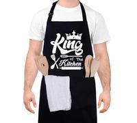 XLSXEX unny Aprons for Men, King of The Kitchen Cooking Aprons Men Personalized Custom Aprons Adjustable Chef Baking Apron Gifts for Dad, Husband, Brother, Grandpa, 70 x 80 cm