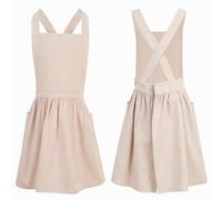 XLSXEXCL Kids Pinafore Apron, Cross Back Apron, Japanese Style Bib Aprons Home Clothes, Toddler Painting Artist Aprons with Pockets for Boys and Girls for Painting Cooking Baking Gardening (Beige)